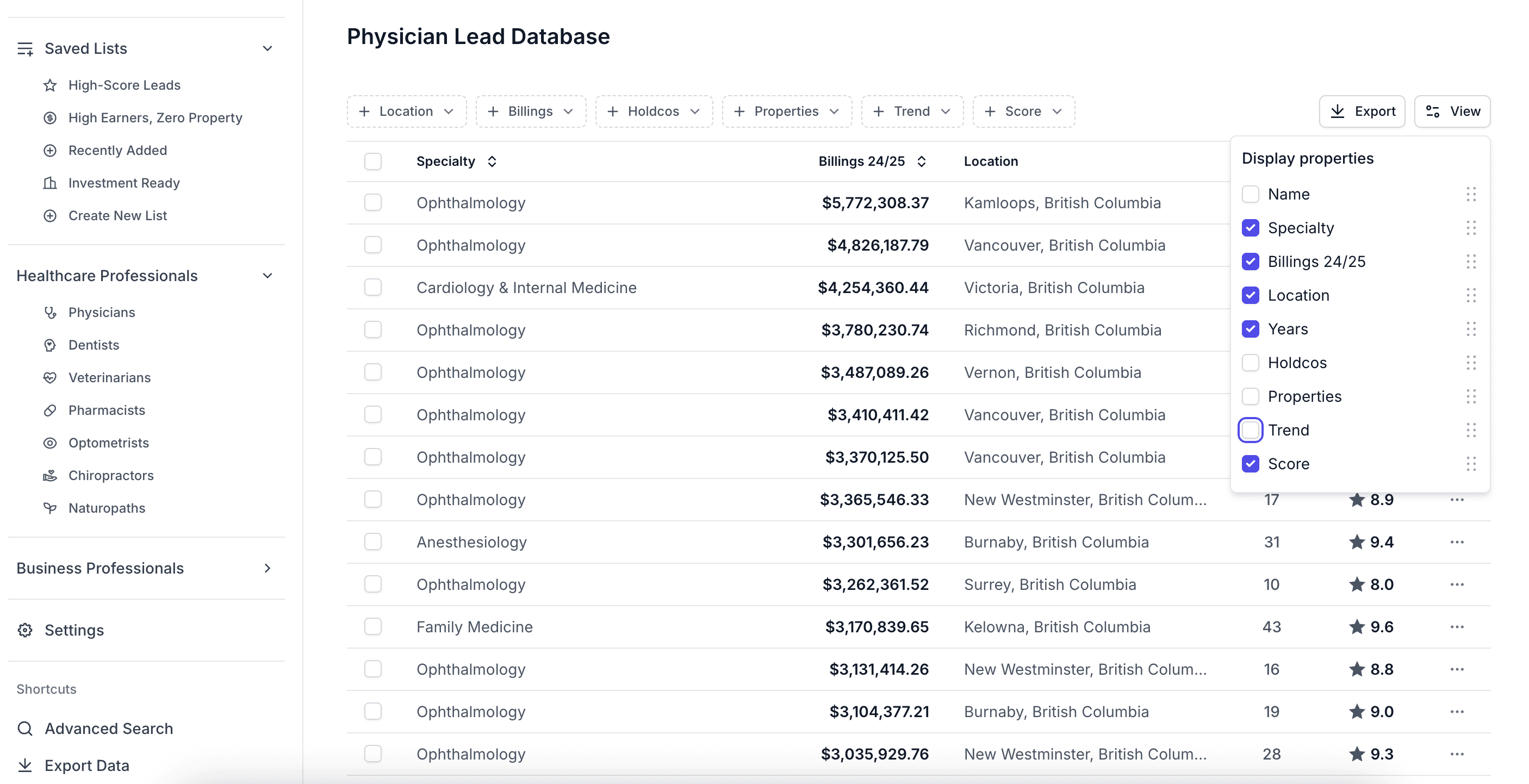 A preview of the Database web app
